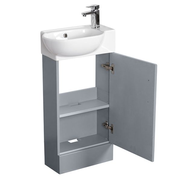 Valencia Perla Fluted Floor Standing Cloakroom Vanity incl. Matt Black Handle (Gloss Grey   450mm Wide) - Image 3