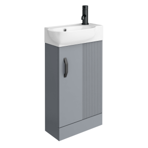 Valencia Perla Fluted Floor Standing Cloakroom Vanity incl. Matt Black Handle (Gloss Grey   450mm Wide)
