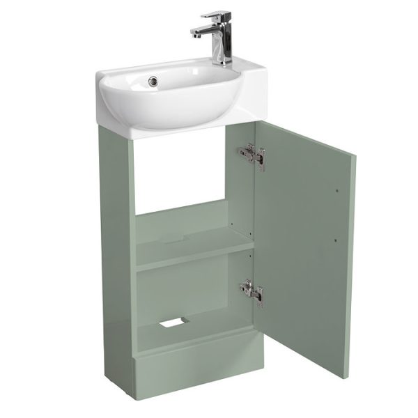 Valencia Perla Fluted Floor Standing Cloakroom Vanity incl. Matt Black Handle (Matt Green   450mm Wide) - Image 3