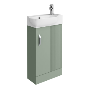 Valencia Perla Fluted Floor Standing Cloakroom Vanity (Matt Green   450mm Wide)