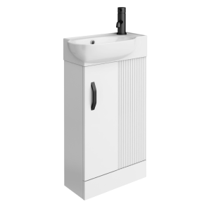 Valencia Perla Fluted Floor Standing Cloakroom Vanity incl. Matt Black Handle (Gloss White   450mm Wide)