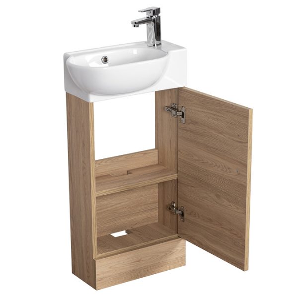 Valencia Perla Floor Standing Cloakroom Vanity (Light Oak Effect   450mm Wide) - Image 4
