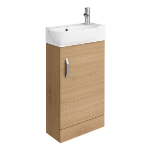 Valencia Perla Floor Standing Cloakroom Vanity (Light Oak Effect   450mm Wide)