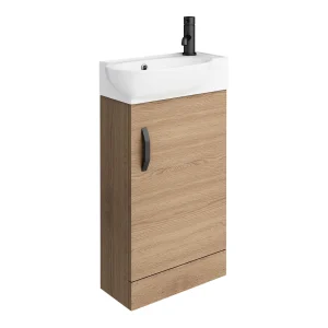 Valencia Perla Floor Standing Vanity incl. Matt Black Handle (Light Oak Effect   450mm Wide)