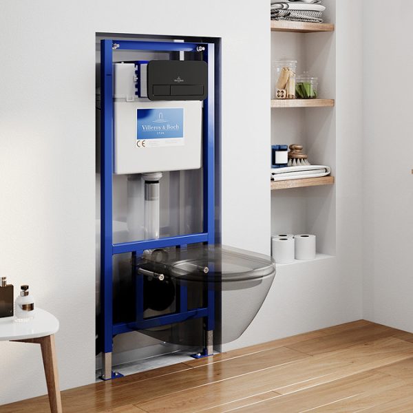 Villeroy & Boch Matt Black ViPro 2.0 Toilet Frame with Flush Plate + Subway 2.0 Wall Hung Toilet - Image 3