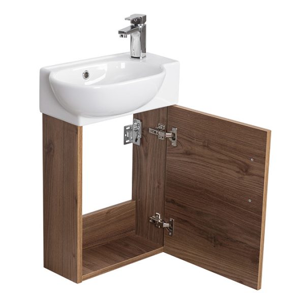 Valencia Perla Wall Hung Cloakroom Vanity (Dark Oak Effect   450mm Wide) - Image 3