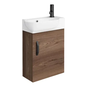 Valencia Perla Wall Hung Cloakroom Vanity incl. Matt Black Handle (Dark Oak Effect   450mm Wide)