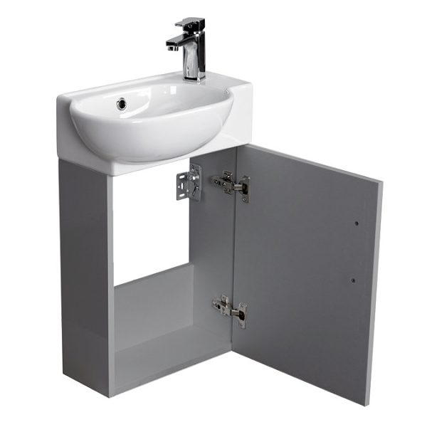 Valencia Perla Wall Hung Vanity incl. Matt Black Handle (Gloss Grey   450mm Wide) - Image 3