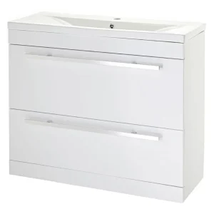 Nuie   1000 x 400mm Floor Standing Mid Edge Basin & Cabinet   Gloss White