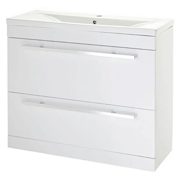 Nuie   1000 x 400mm Floor Standing Mid Edge Basin & Cabinet   Gloss White