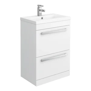 Nuie   600 x 400mm Floor Standing Mid Edge Basin & Cabinet   Gloss White