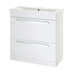 Nuie   800 x 400mm Floor Standing Mid Edge Basin & Cabinet   Gloss White