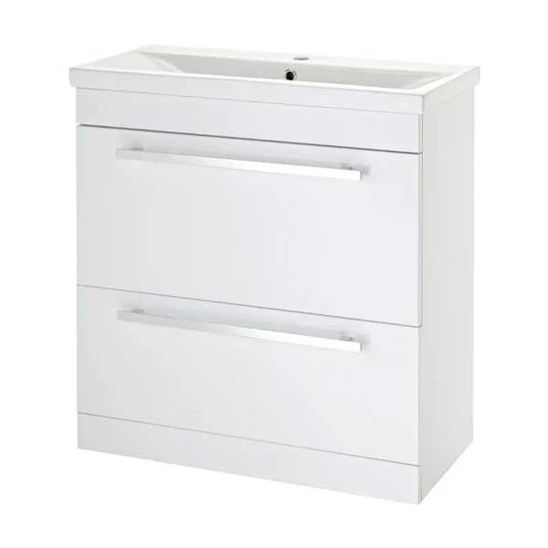 Nuie   800 x 400mm Floor Standing Mid Edge Basin & Cabinet   Gloss White