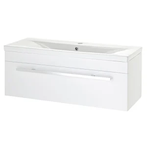 Nuie   1000 x 400mm Wall Mounted Mid Edge Basin & Cabinet   Gloss White