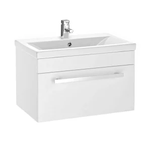 Nuie 600 x 400mm Wall Mounted Mid Edge Basin & Cabinet   Gloss White