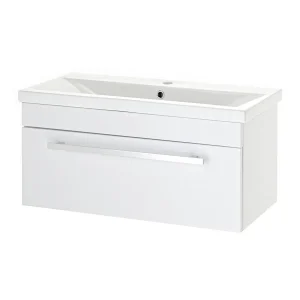 Nuie   800 x 400mm Wall Mounted Mid Edge Basin & Cabinet   Gloss White