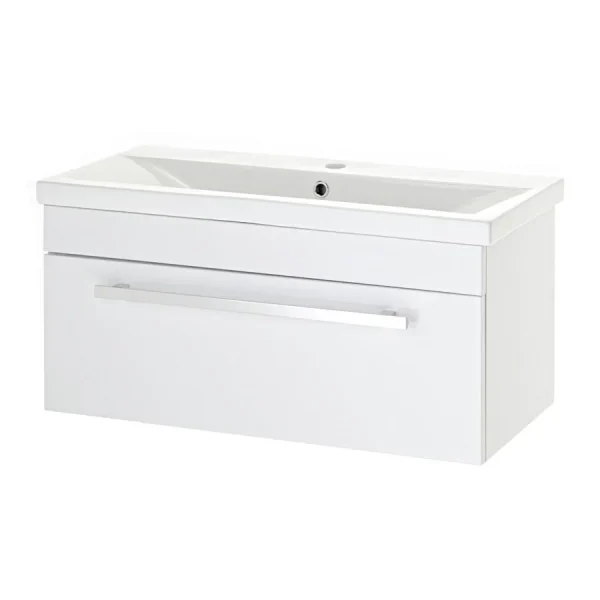 Nuie   800 x 400mm Wall Mounted Mid Edge Basin & Cabinet   Gloss White