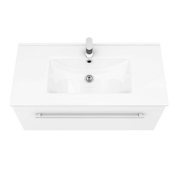 Nova 800mm Wall Hung Vanity Sink with Cabinet   Modern High Gloss White - Image 4
