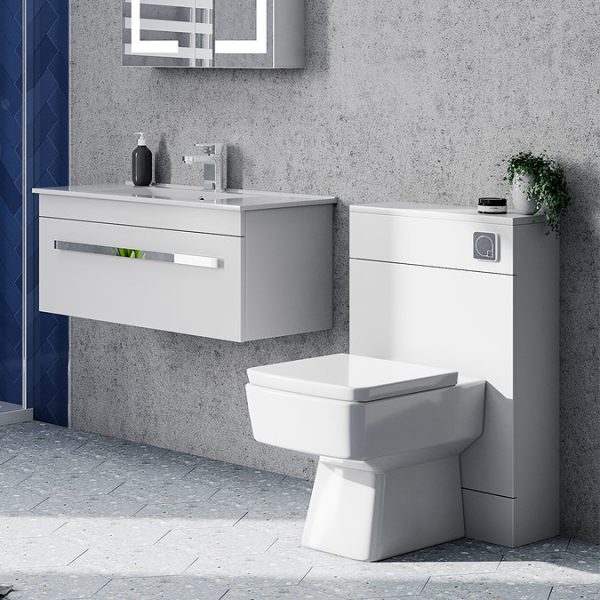 Nova 800mm Wall Hung Vanity Sink with Cabinet   Modern High Gloss White - Image 5