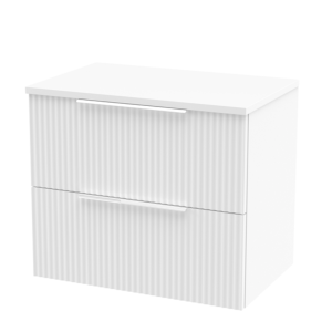 Venice Fluted 600mm White Vanity Unit   Wall Hung 2 Drawer Unit with Worktop & Chrome Handles VWH6STWWHSWT