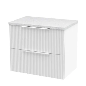 Venice Fluted 600mm White Vanity Unit   Wall Hung 2 Drawer Unit with White Worktop & Chrome Handles