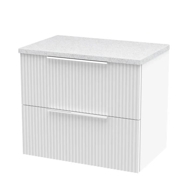 Venice Fluted 600mm White Vanity Unit   Wall Hung 2 Drawer Unit with White Worktop & Chrome Handles