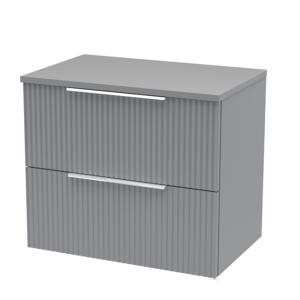 Venice Fluted 600mm Grey Vanity Unit   Wall Hung 2 Drawer Unit with Worktop & Chrome Handles