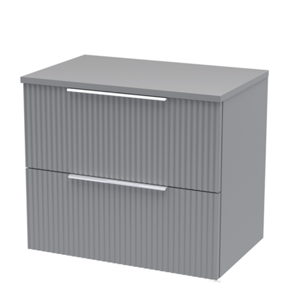 Venice Fluted 600mm Grey Vanity Unit   Wall Hung 2 Drawer Unit with Worktop & Chrome Handles