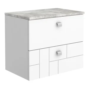 Venice Abstract 600mm White Vanity Unit   Wall Hung 2 Drawer Unit with Grey Worktop & Chrome Handles