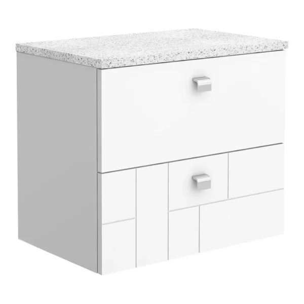 Venice Abstract 600mm White Vanity Unit   Wall Hung 2 Drawer Unit with White Worktop & Chrome Handles
