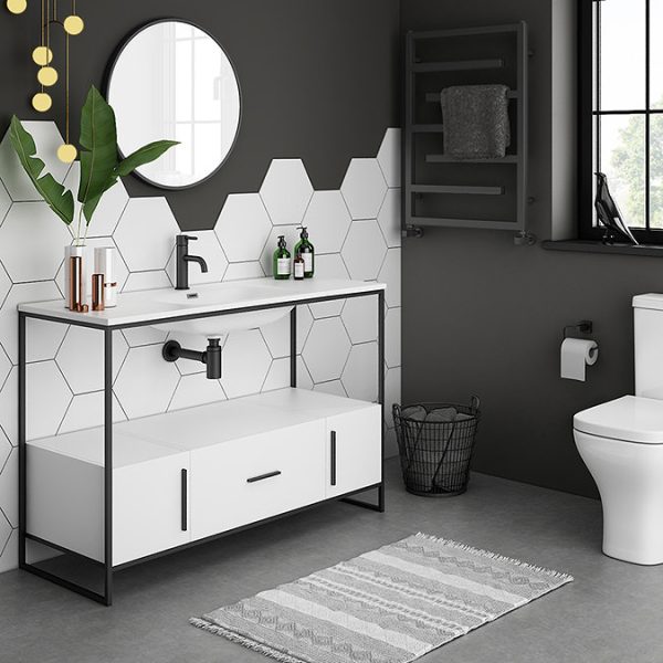 Venice 1200 Black Frame Basin Washstand incl. Solid Stone Basin - Image 4