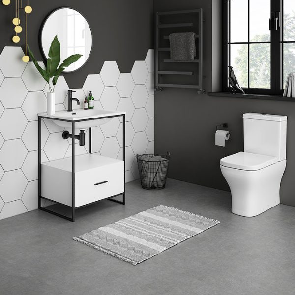 Venice 600 Black Frame Basin Washstand incl. Solid Stone Basin - Image 4
