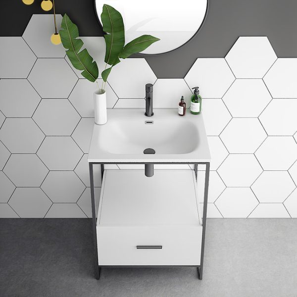 Venice 600 Black Frame Basin Washstand incl. Solid Stone Basin - Image 2