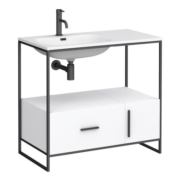 Venice 900 Black Frame Basin Washstand incl. Solid Stone Basin - Image 3