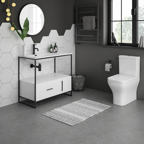 Venice 900 Black Frame Basin Washstand incl. Solid Stone Basin - Image 4