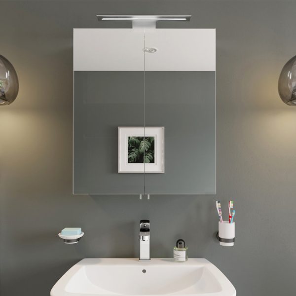 Croydex Sudbury Hang N Lock Double Door Illuminated Mirror Cabinet with Shaver Socket 700 x 600mm - Image 3