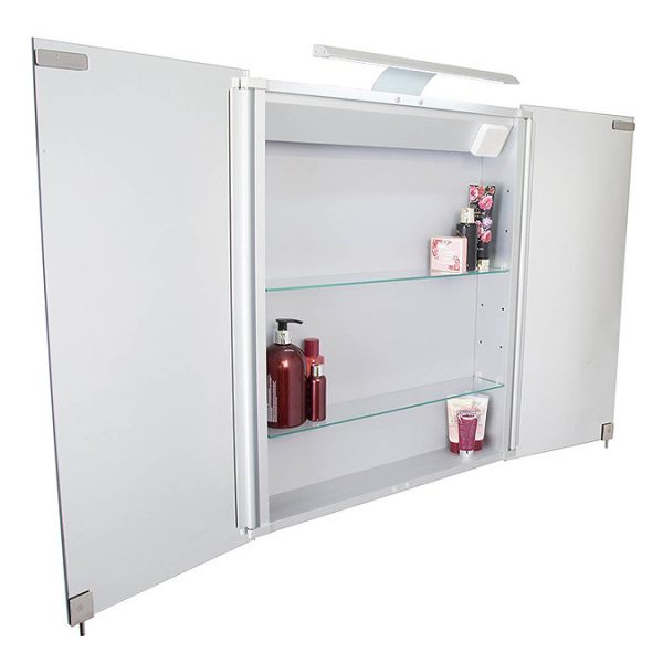 Croydex Sudbury Hang N Lock Double Door Illuminated Mirror Cabinet with Shaver Socket 700 x 600mm - Image 6