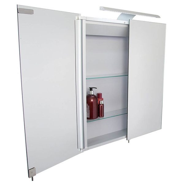Croydex Sudbury Hang N Lock Double Door Illuminated Mirror Cabinet with Shaver Socket 700 x 600mm - Image 2