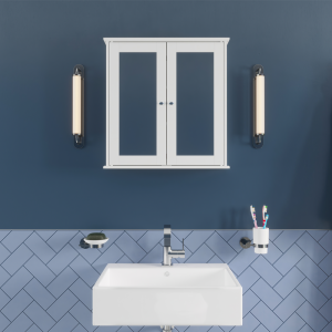 Croydex Ashby White Wooden Double Door Mirror Cabinet with FlexiFix