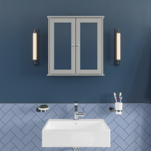 Croydex Ashby Grey Wooden Double Door Mirror Cabinet with FlexiFix