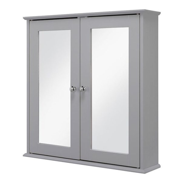 Croydex Ashby Grey Wooden Double Door Mirror Cabinet with FlexiFix - Image 3