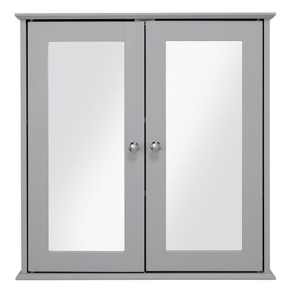 Croydex Ashby Grey Wooden Double Door Mirror Cabinet with FlexiFix - Image 4