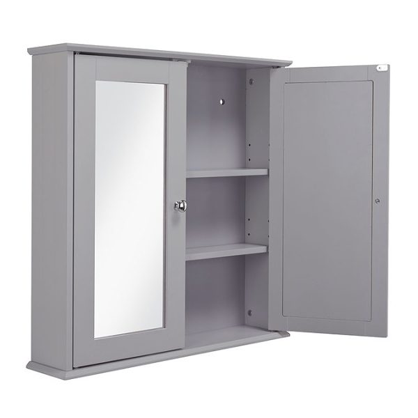 Croydex Ashby Grey Wooden Double Door Mirror Cabinet with FlexiFix - Image 5