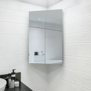 Croydex Avisio Double Door Stainless Steel Corner Mirror Cabinet