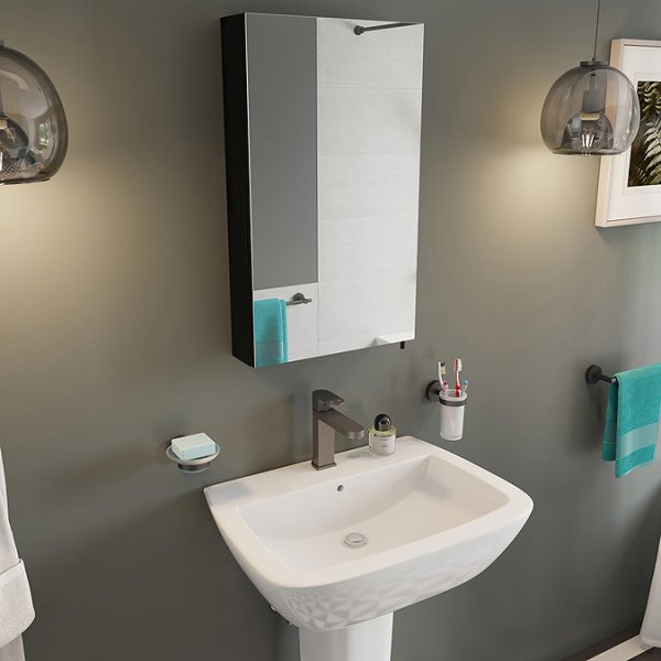 Croydex Dawley Matt Black 400mm Single Door Mirror Cabinet - Image 3