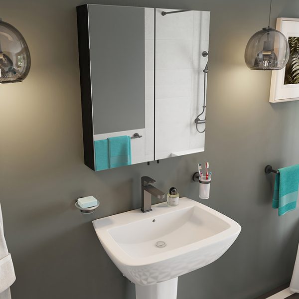Croydex Dawley Matt Black 600mm Double Door Mirror Cabinet - Image 3