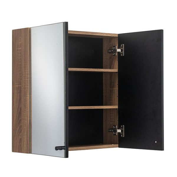 Croydex Ontario Teak Effect Wooden Double Door Mirror Cabinet with FlexiFix - Image 3