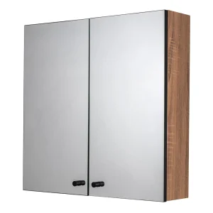 Croydex Ontario Teak Effect Wooden Double Door Mirror Cabinet with FlexiFix