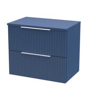 Venice Fluted 600mm Blue Vanity Unit   Wall Hung 2 Drawer Unit with Worktop & Chrome Handles