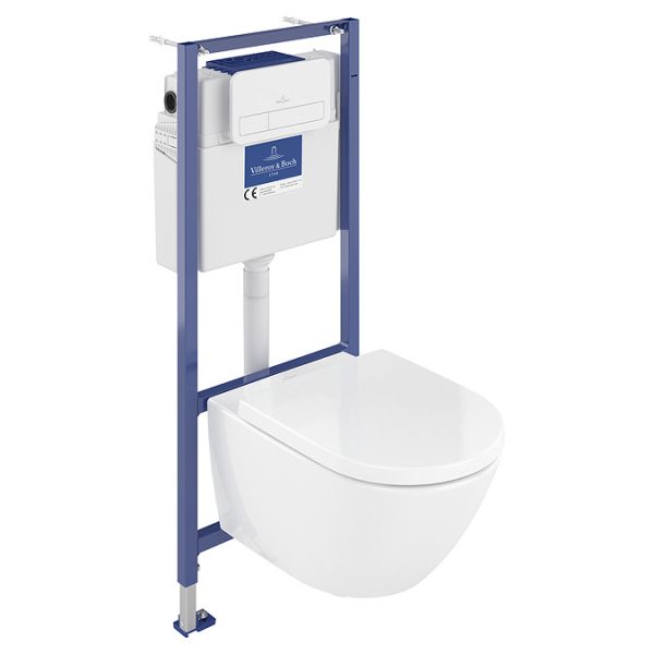 Villeroy & Boch Viconnect Pro 2.0 Toilet Frame with Subway 3.0 Twistflush Wall Mounted Toilet and White Flush Plate - Image 3